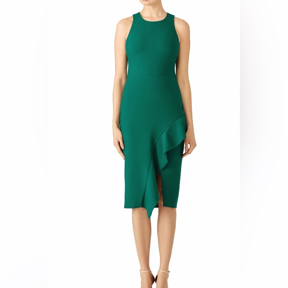 Cinq a Sept Green Asymmetrical Midi Dress